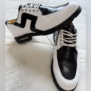 $250 J Lindeberg Men’s Black & White Leather Golf Shoes 9